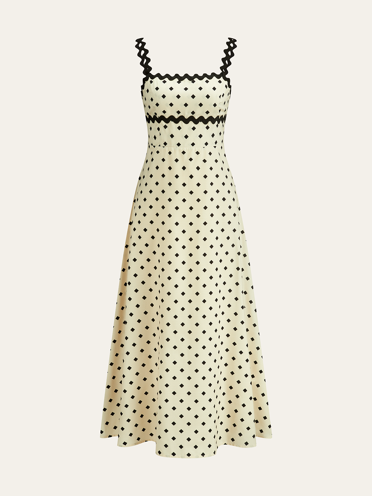 Scalloped Strap Polka Dot Midi Dress