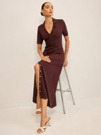 Buttoned Maxi Dress with Convenient Pockets
