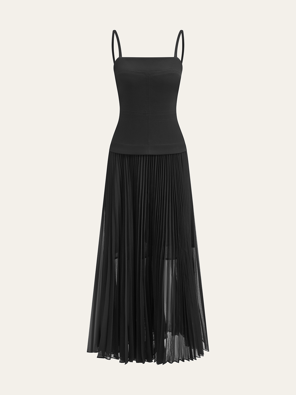 Spaghetti-Strap Backless Maxi Dress with Pleated Design