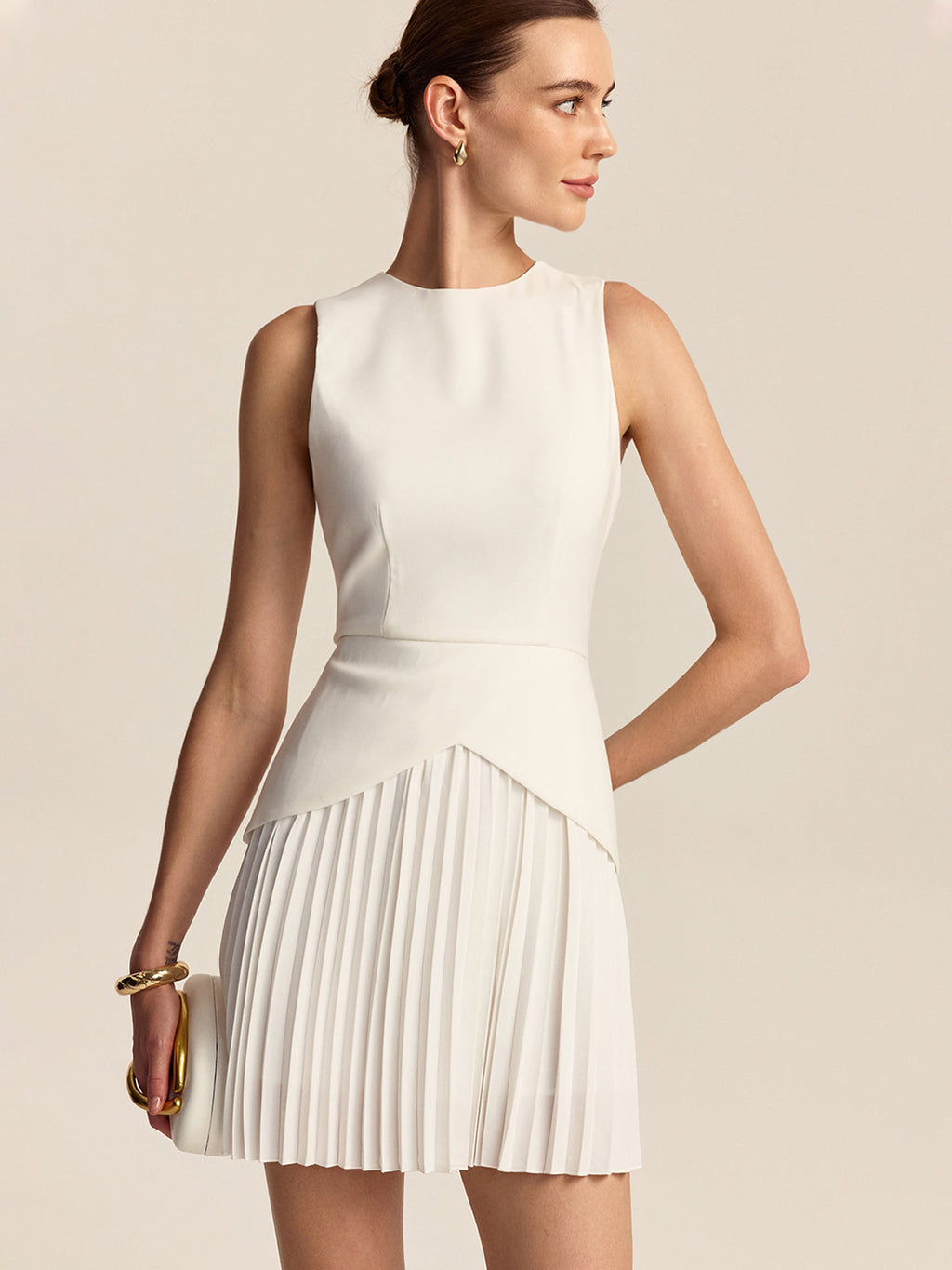 Pleated Hemline Short Dress