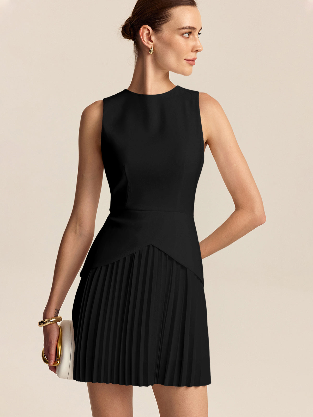 Accordion Pleat Hemline Short Dress