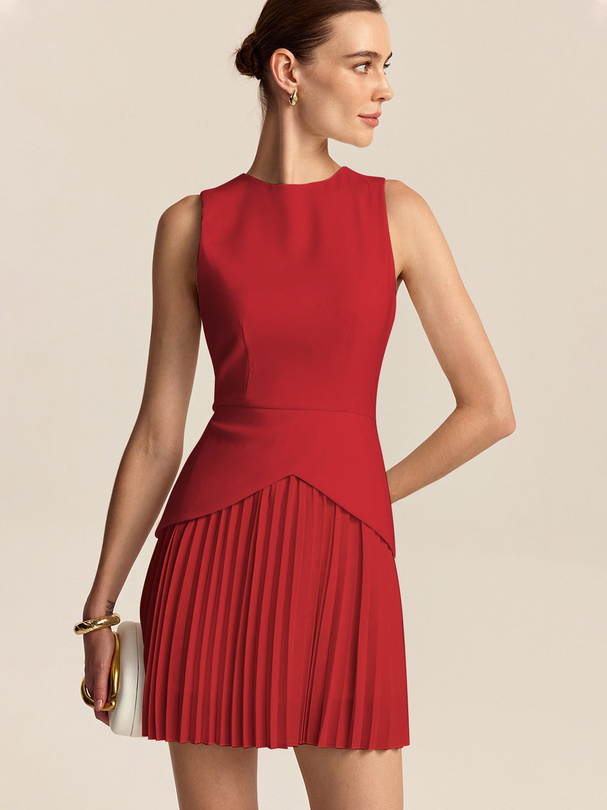 Chic Mini Dress with Elegant Pleated Hem Detail