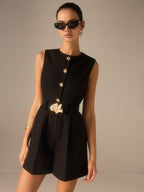 Chic Belted Jumpsuit with Metal Button Detail