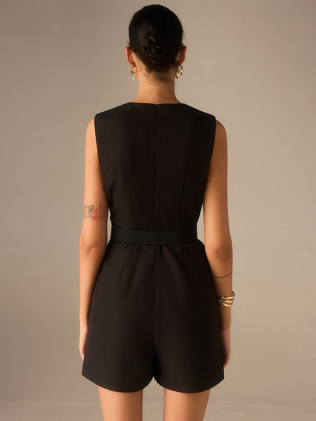 Chic Belted Jumpsuit with Metal Button Detail