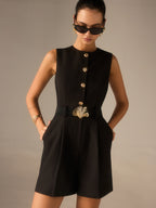 Chic Belted Jumpsuit with Metal Button Detail