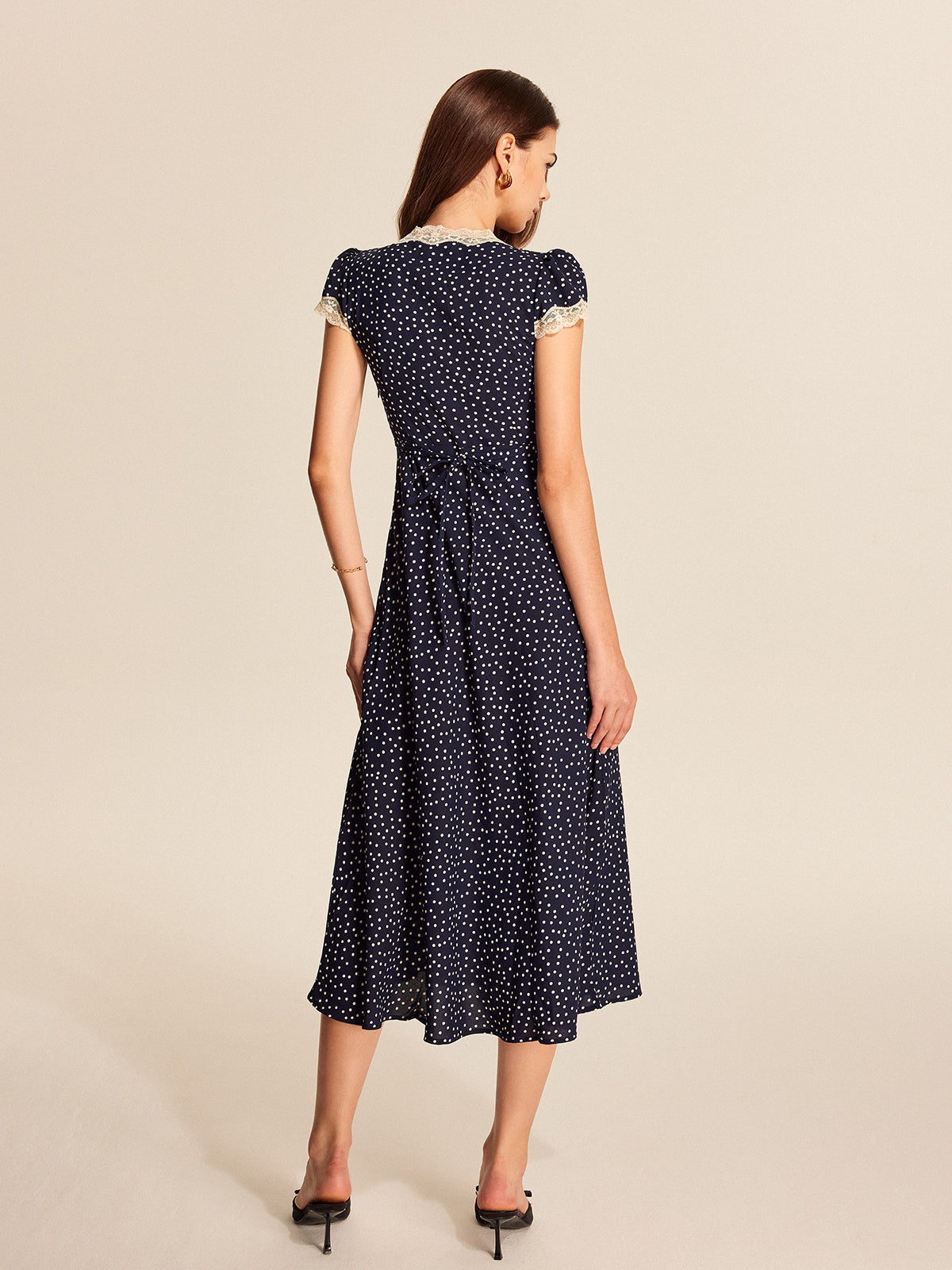 Polka Dot Dress with Lace Trim Detail