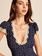Lace-Trimmed Polka Dot Dress with Delicate Details