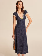 Lace-Trimmed Polka Dot Dress with Delicate Details