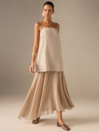 Dual-Layer Chiffon Cami Maxi Dress with Sheer Overlay