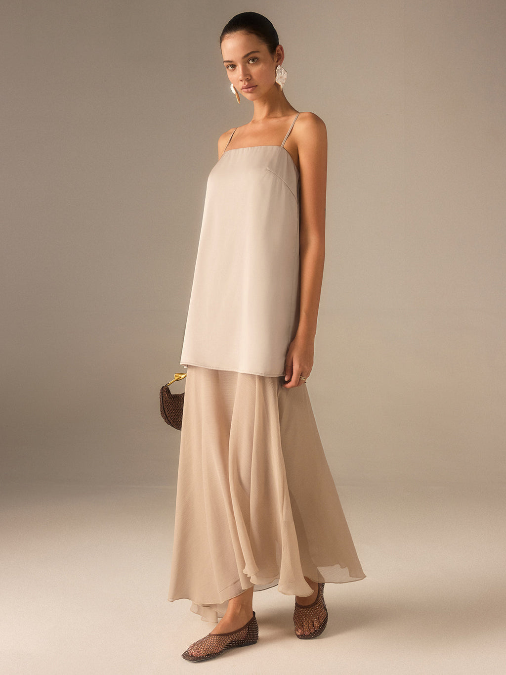 Convertible Semi-Sheer Chiffon Cami Maxi Dress