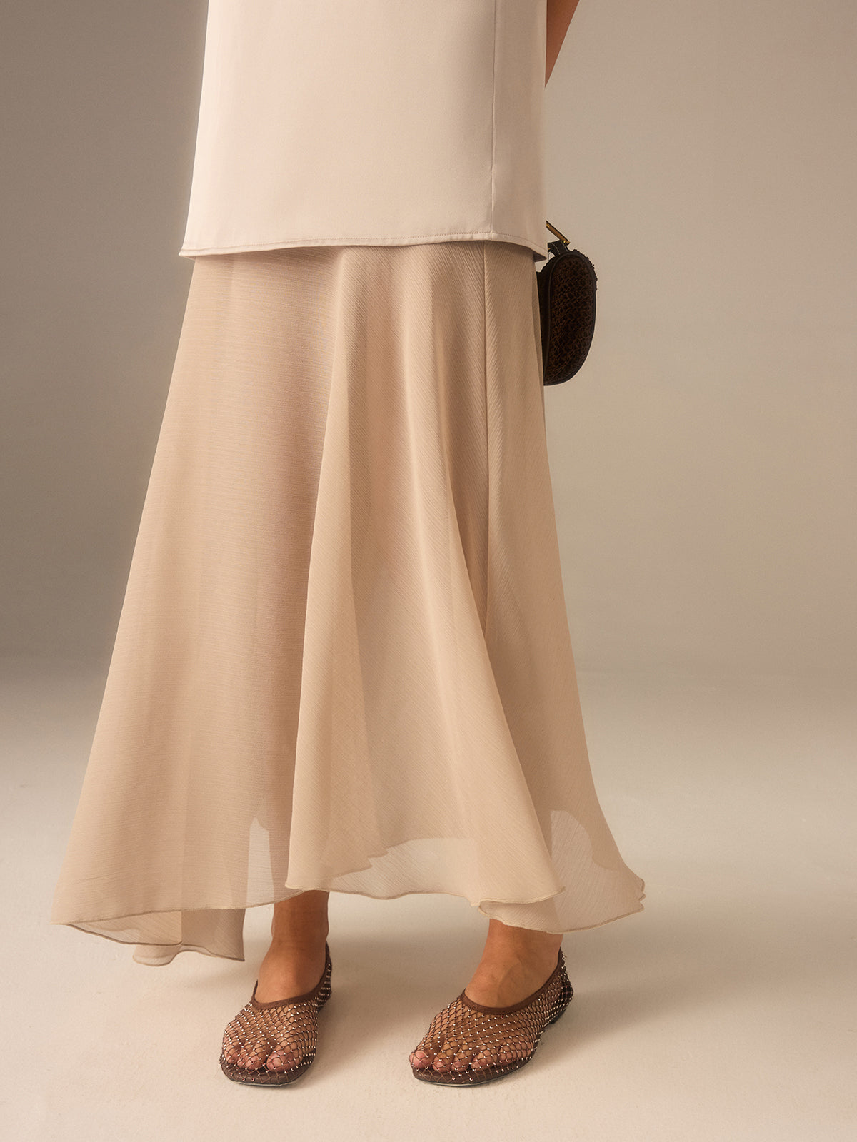 Dual-Layer Chiffon Cami Maxi Dress with Sheer Overlay