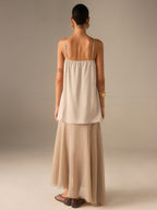 Dual-Layer Chiffon Cami Maxi Dress with Sheer Overlay