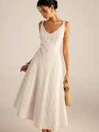 Asymmetrical Striped Hem Midi Dress