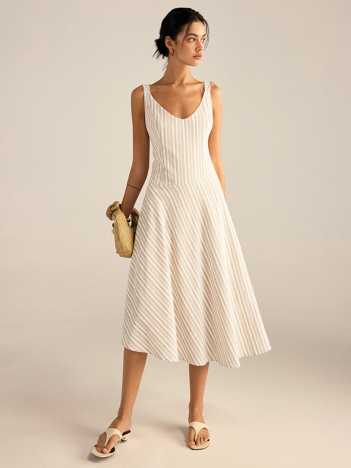 Asymmetrical Striped Hem Midi Dress