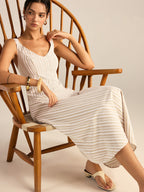 Asymmetrical Striped Hem Midi Dress