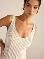 Asymmetrical Striped Hem Midi Dress