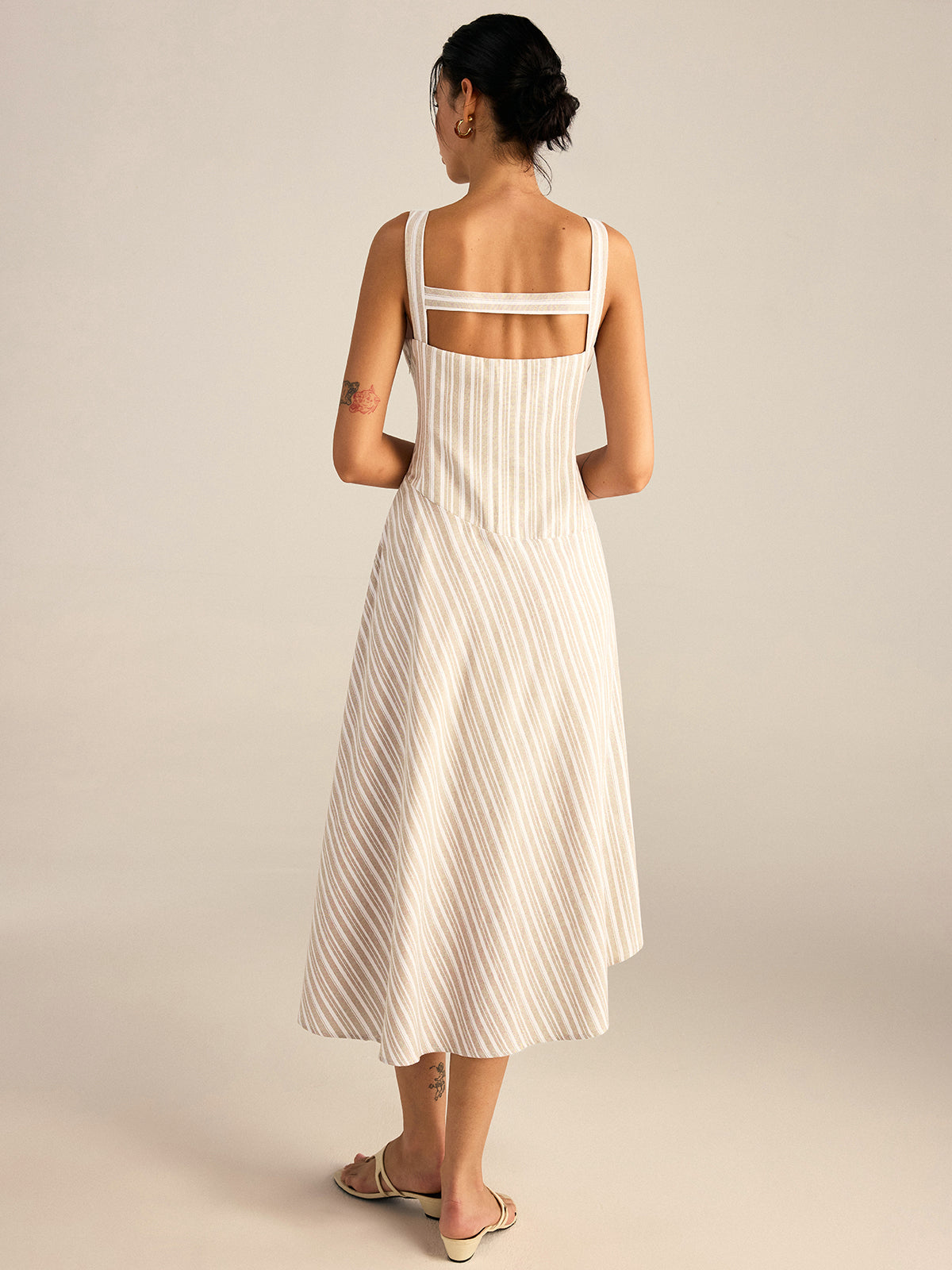 Striped Asymmetrical Hemline Midi Dress