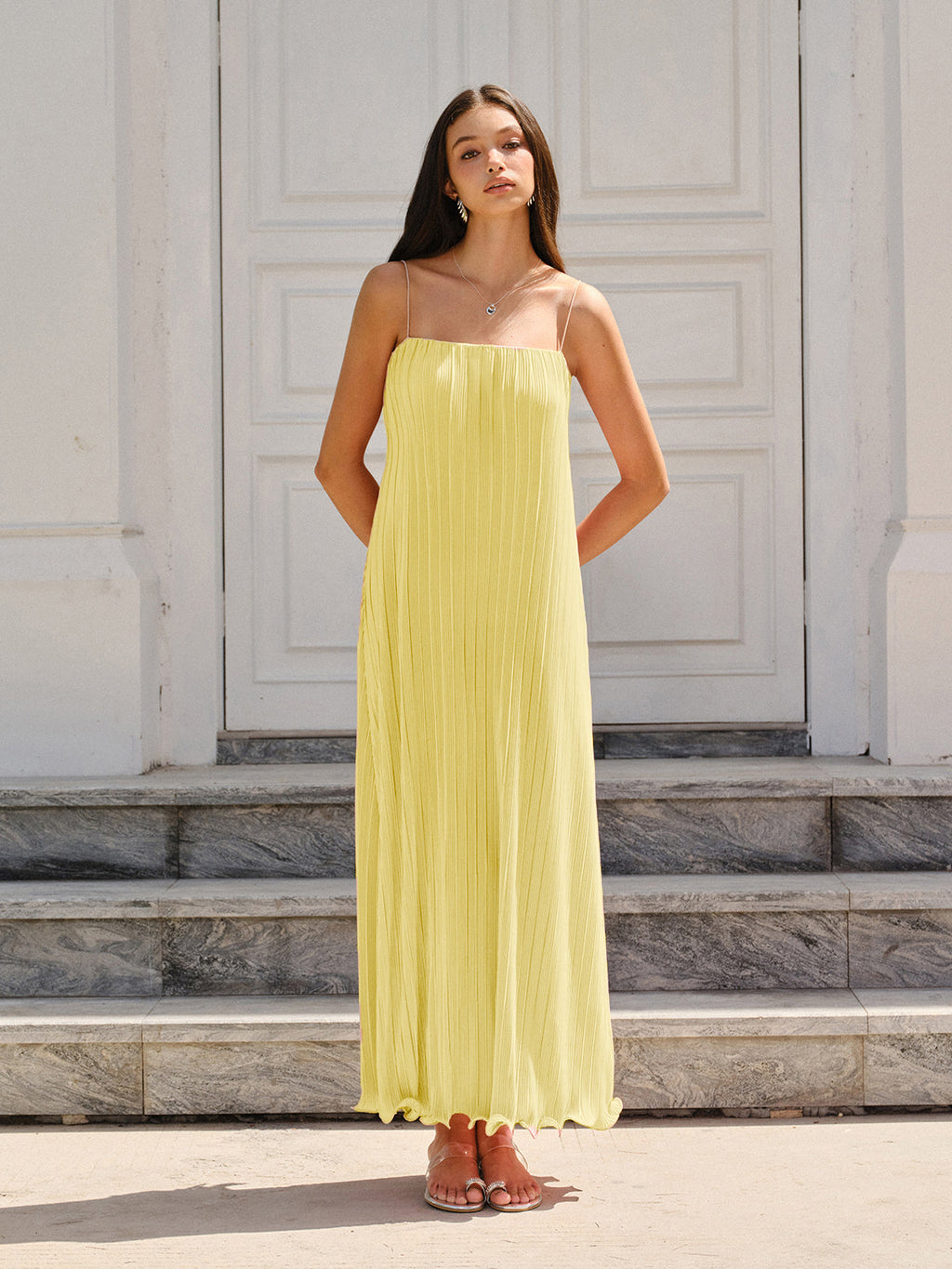 Spaghetti Strap Pleated Maxi Dress