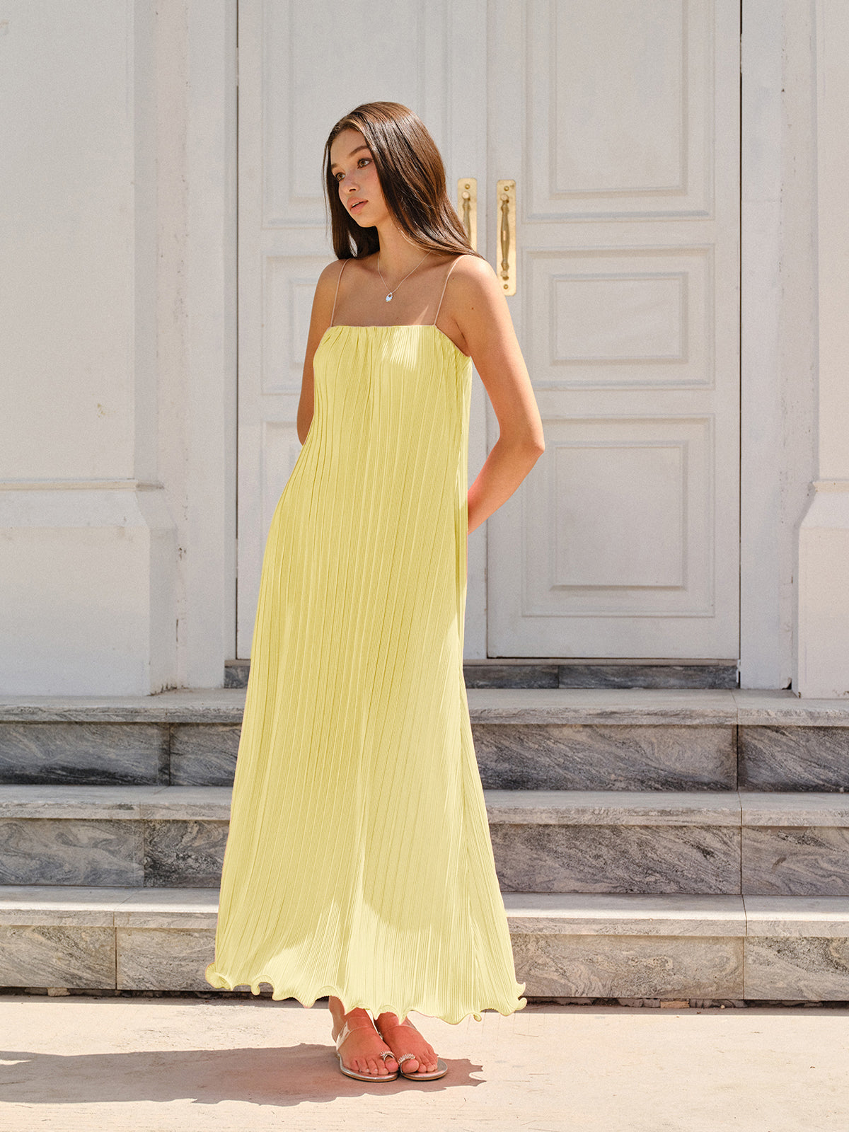 Spaghetti Strap Pleated Maxi Dress