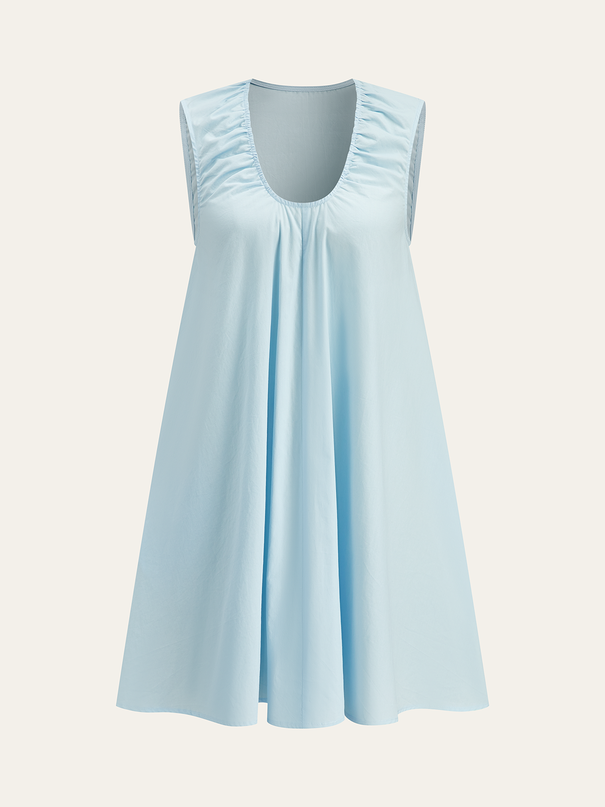 Cotton Mini Dress with Ruched Neck Detail