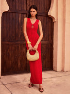 Knit Maxi Dress with Lace-Up Front Detail