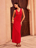 Knit Maxi Dress with Lace-Up Front Detail