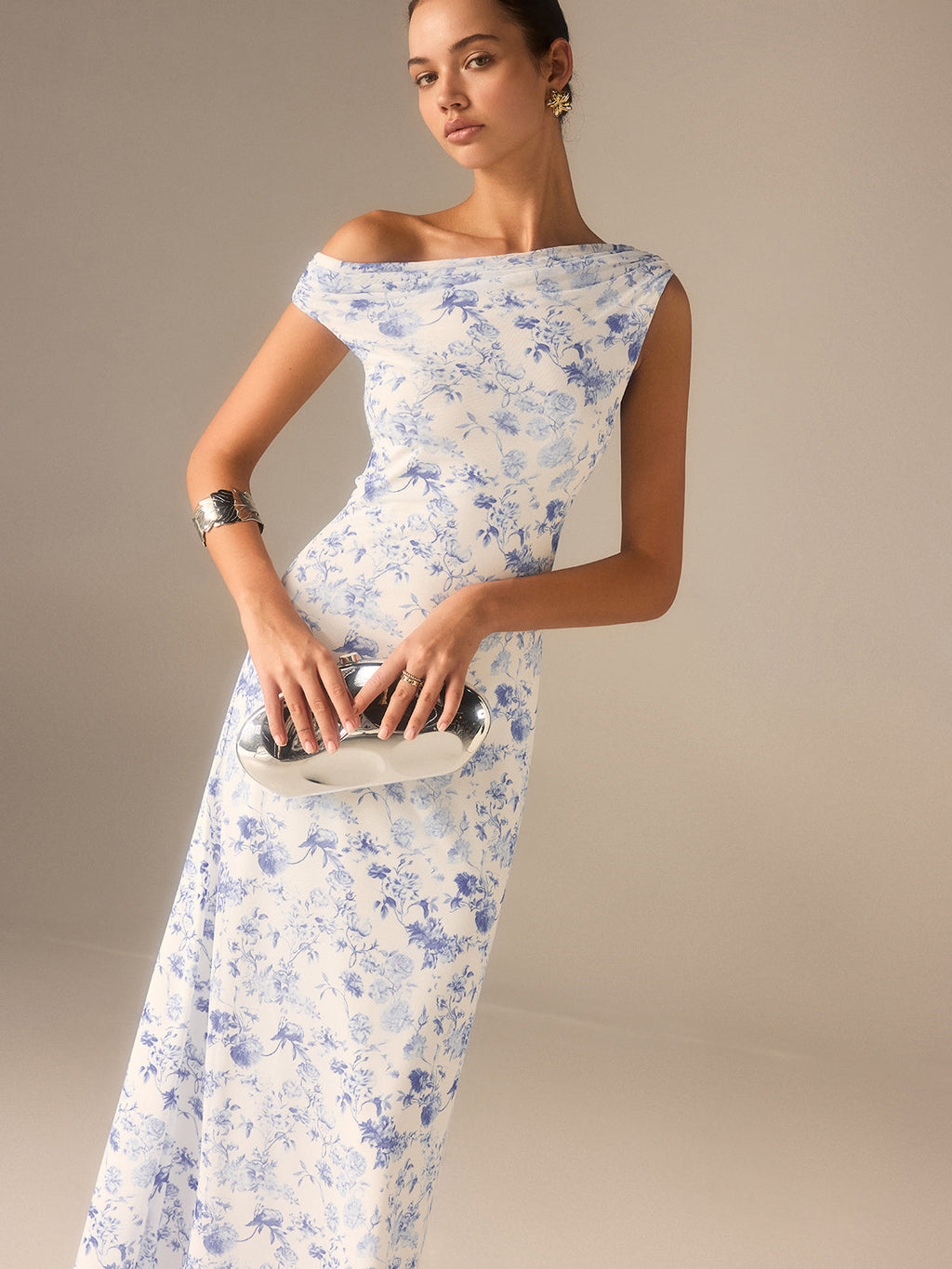Floral Asymmetrical Maxi Dress with Drop Shoulder Design