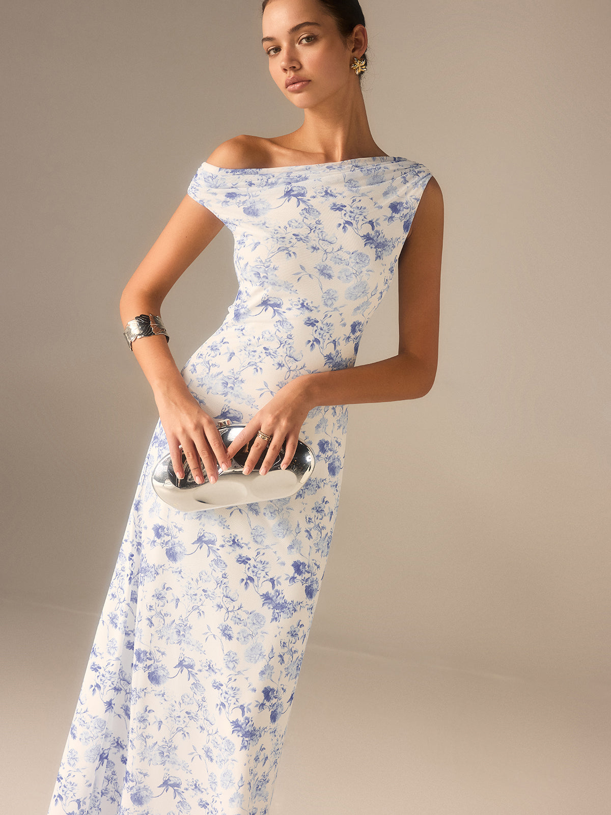 Floral Asymmetrical Maxi Dress with Drop Shoulder Design