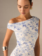 Floral Asymmetrical Maxi Dress with Drop Shoulder Design
