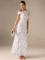 Floral Asymmetrical Maxi Dress with Drop Shoulder Design