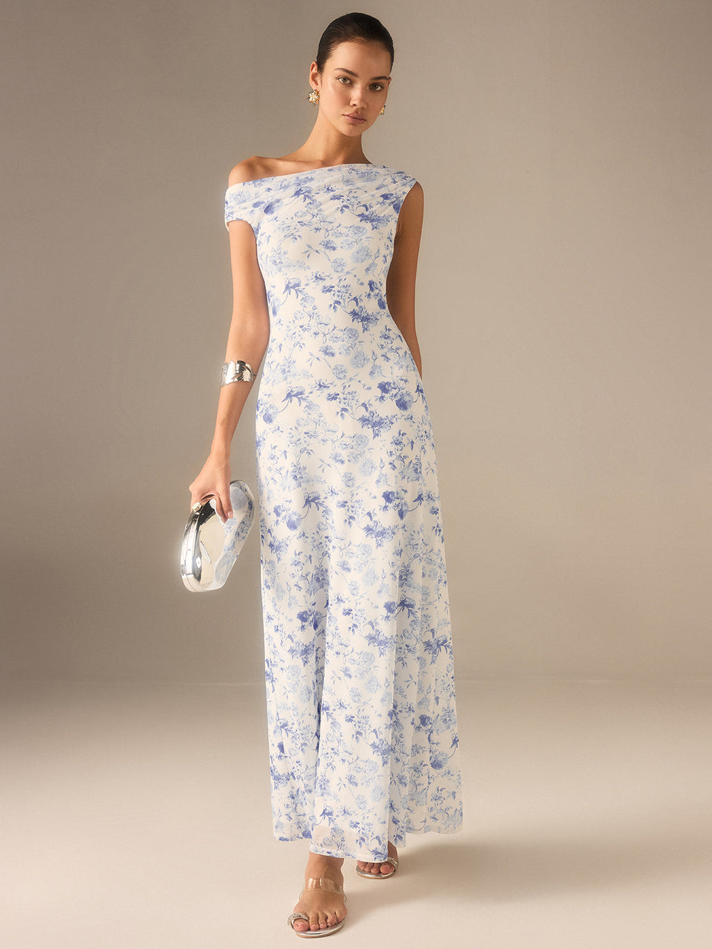 Floral Asymmetrical Maxi Dress with Drop Shoulder Design