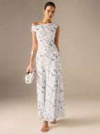 Floral Asymmetrical Maxi Dress with Drop Shoulder Design
