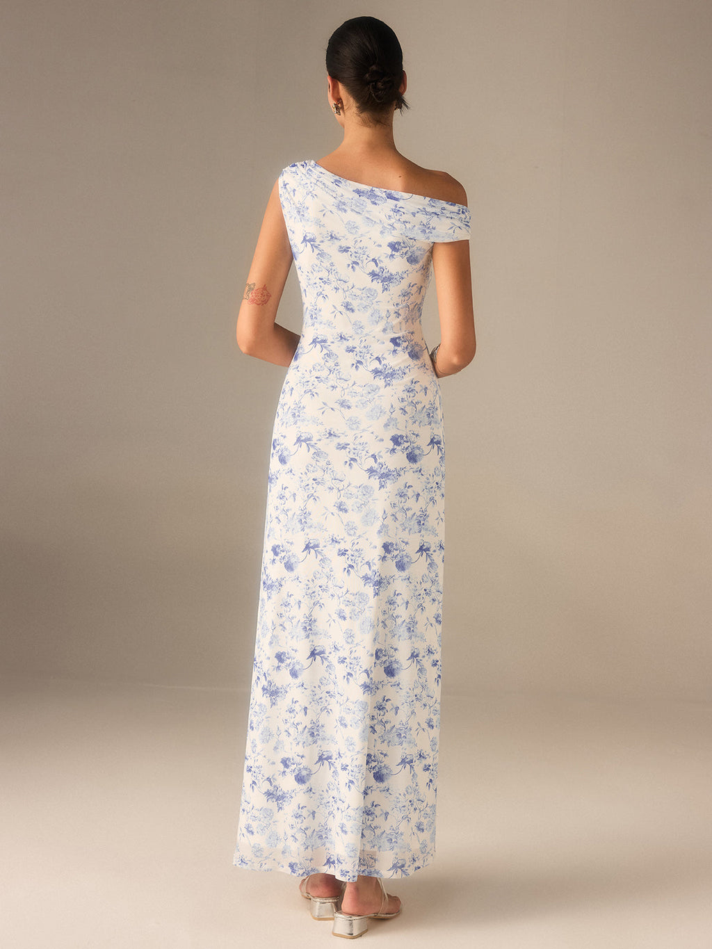 Floral Asymmetrical Maxi Dress with Drop Shoulder Design