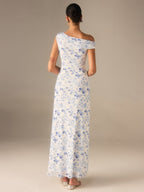 Floral Asymmetrical Maxi Dress with Drop Shoulder Design