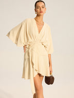Cotton and Linen Kimono Wrap Dress with Sleeves