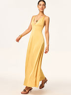 Crisscross Strap Backless Satin Evening Gown