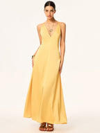 Crisscross Strap Backless Satin Evening Gown