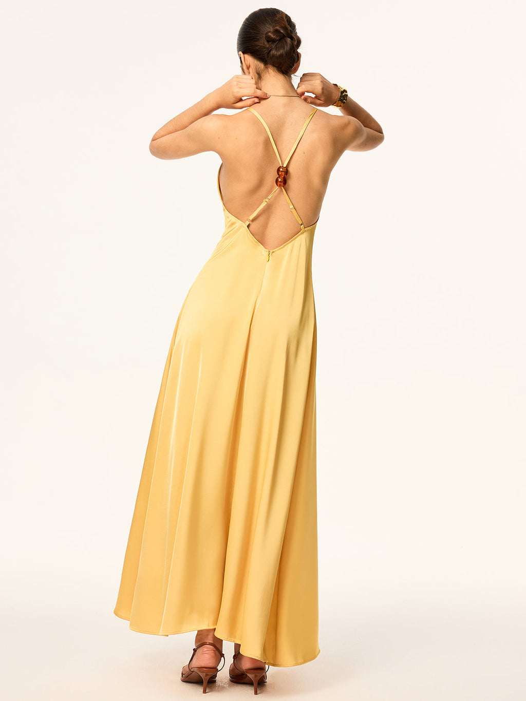 Crisscross Strap Backless Satin Evening Gown