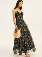 Floral Pattern Chiffon Maxi Dress with Sleeves