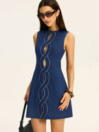 Linen and Cotton Cut-Out Mini Dress with Contrast Stitching