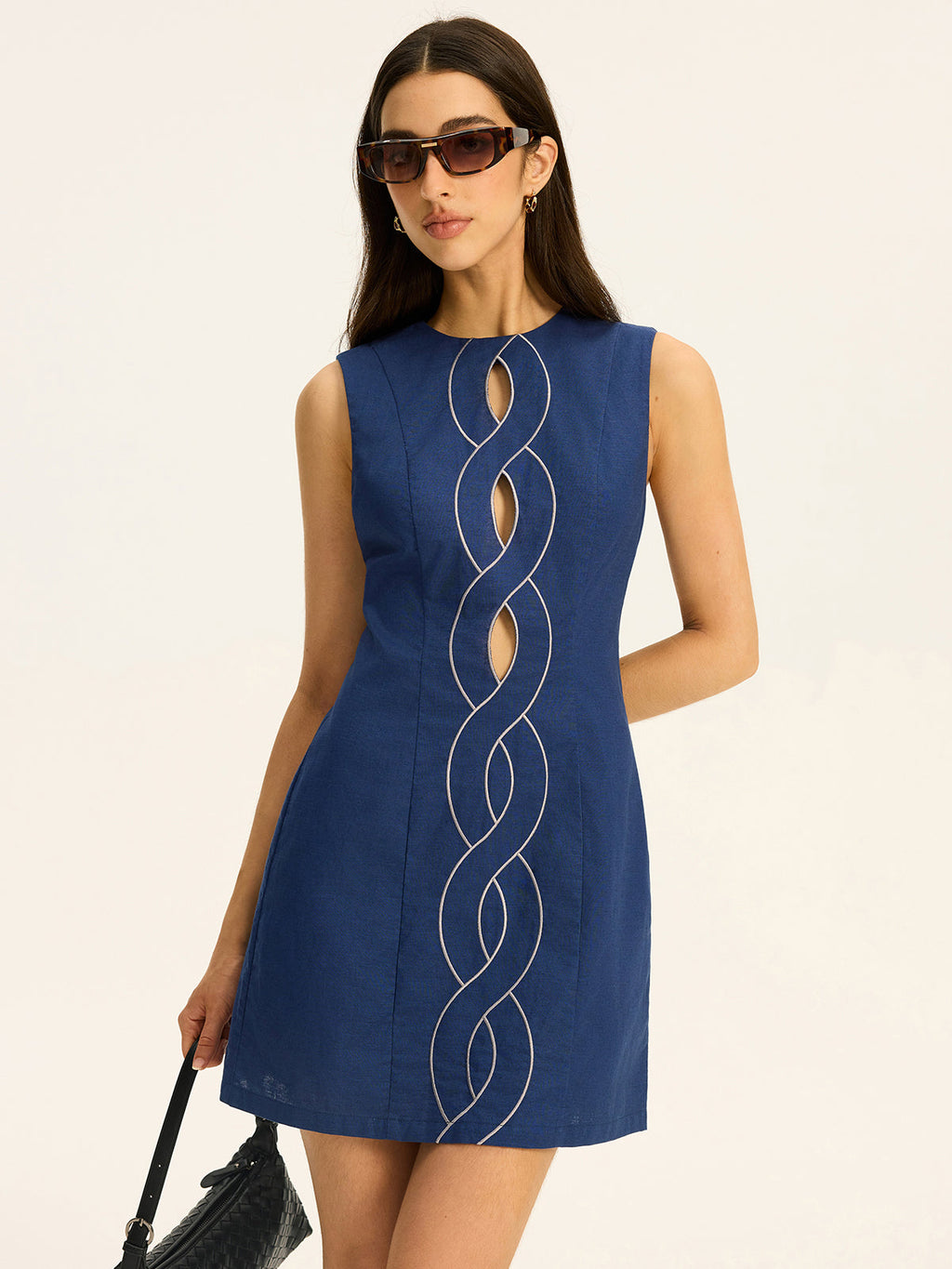 Linen & Cotton Mini Dress with Contrast Stitching