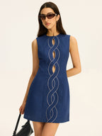 Linen & Cotton Mini Dress with Contrast Stitching