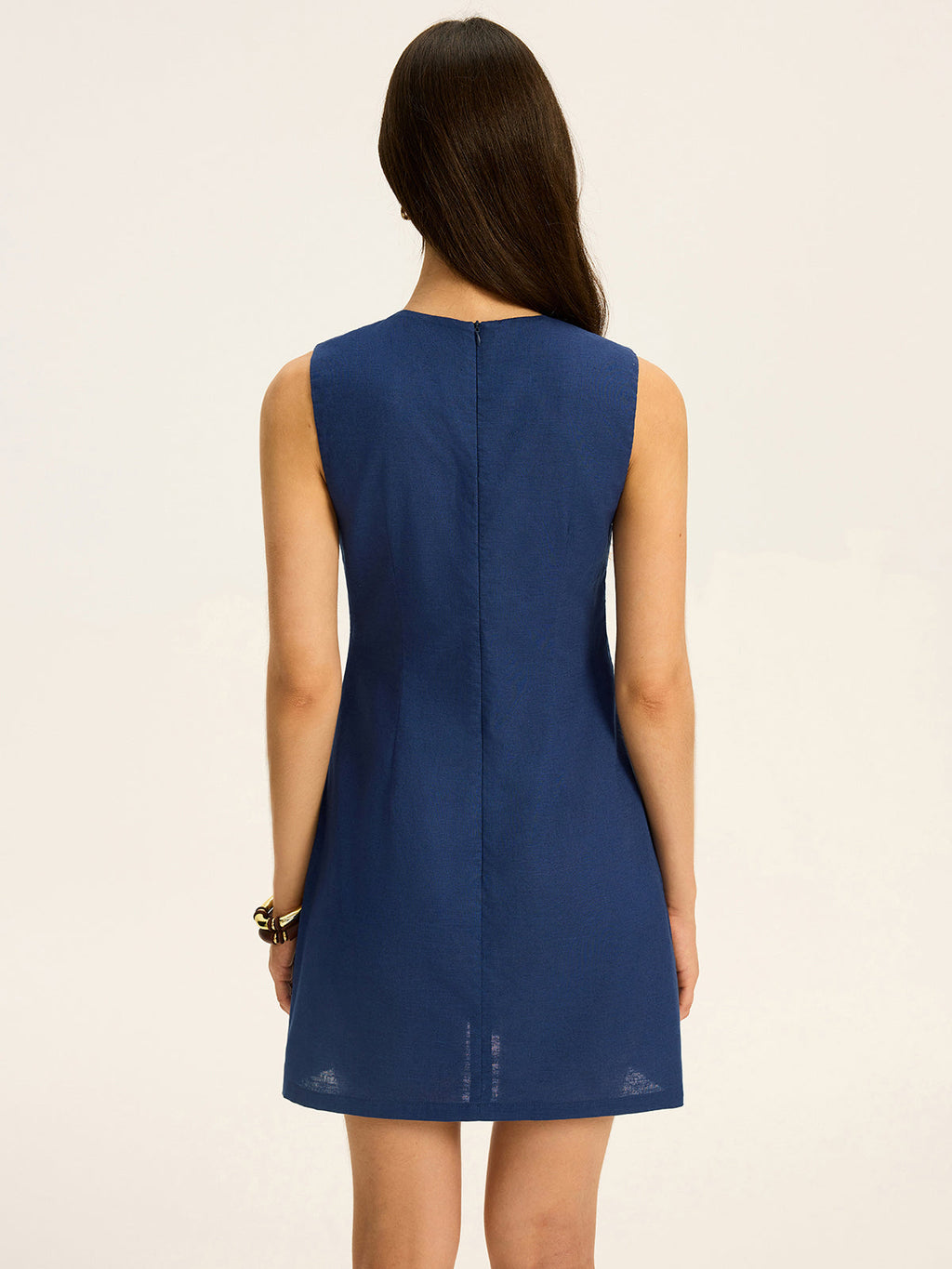 Linen and Cotton Mini Dress with Cut-Out Detail