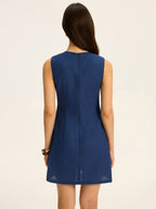 Linen and Cotton Mini Dress with Cut-Out Detail