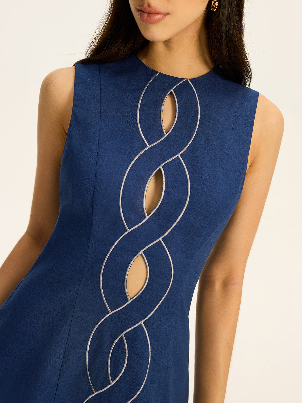 Linen & Cotton Mini Dress with Contrast Stitching