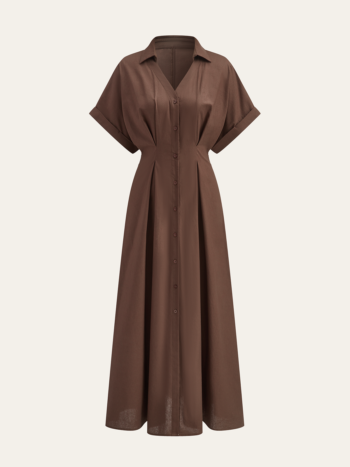 Pleated Dress with Buttoned Front and Shirt Style