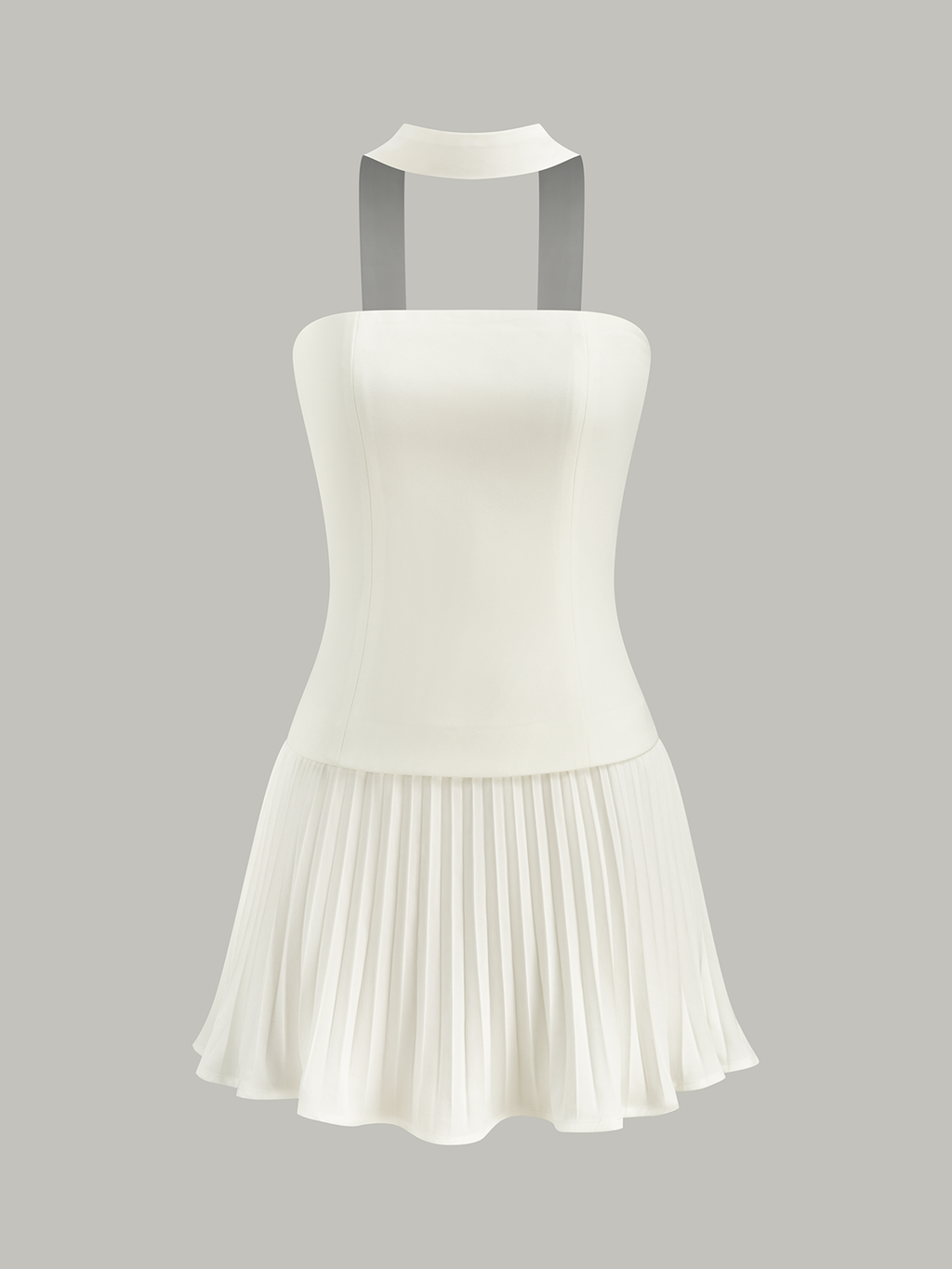 Halter Neck Mini Dress with Strapless Pleated Design