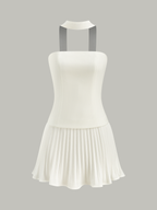 Halter Neck Mini Dress with Strapless Pleated Design