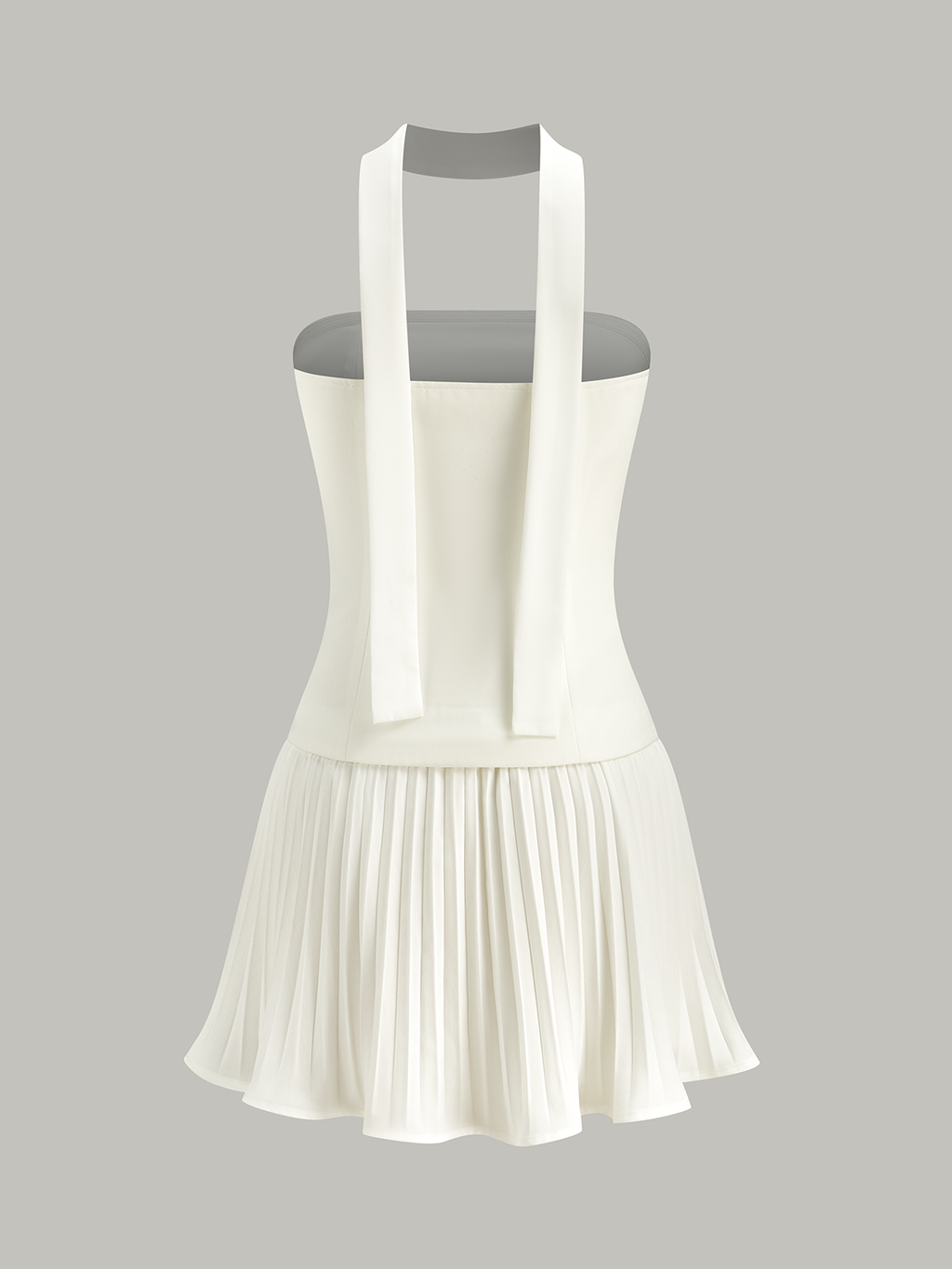 Halter Neck Mini Dress with Strapless Pleated Design