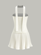 Halter Neck Mini Dress with Strapless Pleated Design